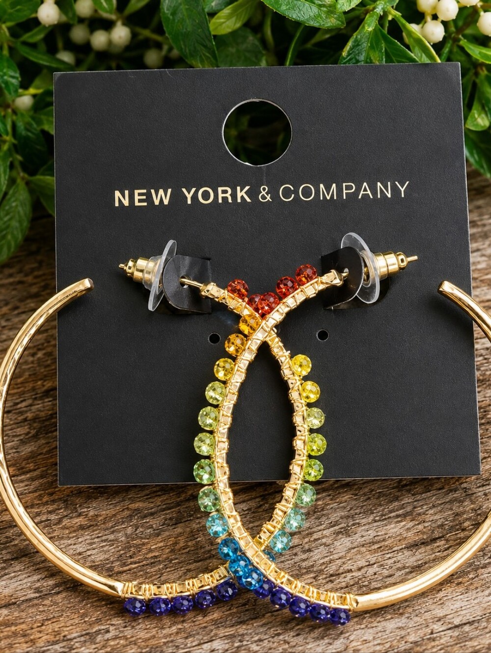 NWT NEW YORK & CO RAINBOW BEADED HOOPS